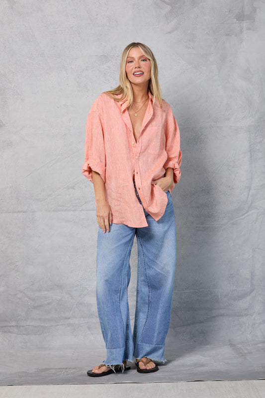 Repeat Shirt in Linen - Peach