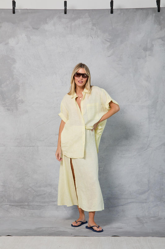 Riviera Shirt in Linen - Lemon
