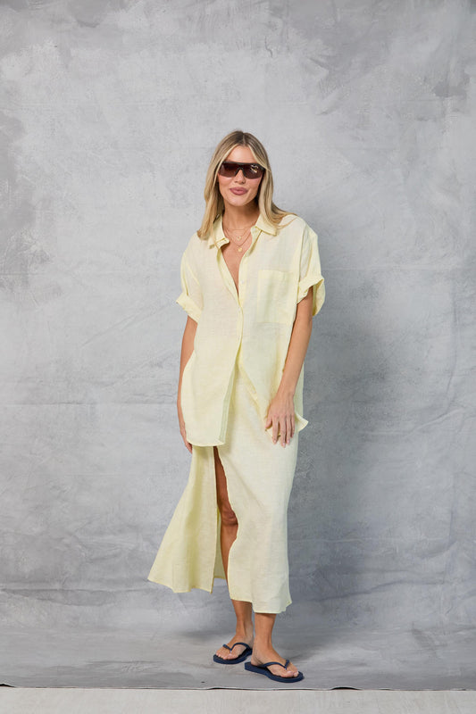 Riviera Skirt in Linen - Lemon