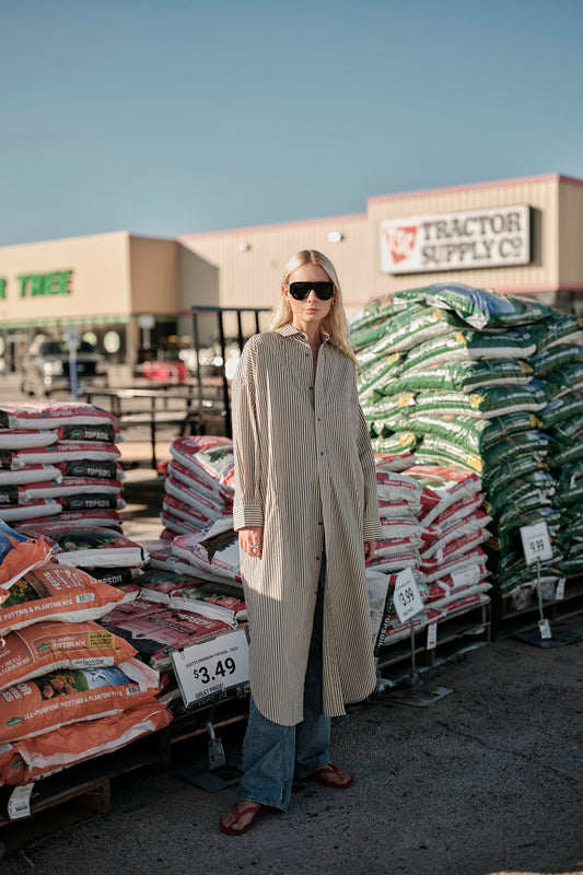 Phoebe Shirt Dress - Khaki Stripe