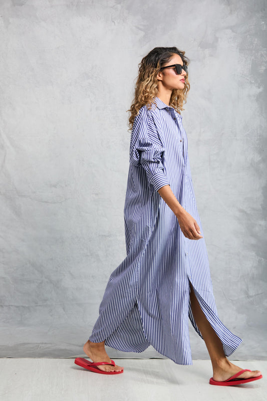 Phoebe Shirt Dress - Navy Stripe