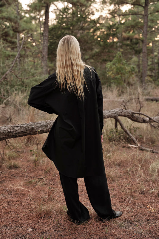 Phoebe Mini Shirt Dress in Poplin - Black