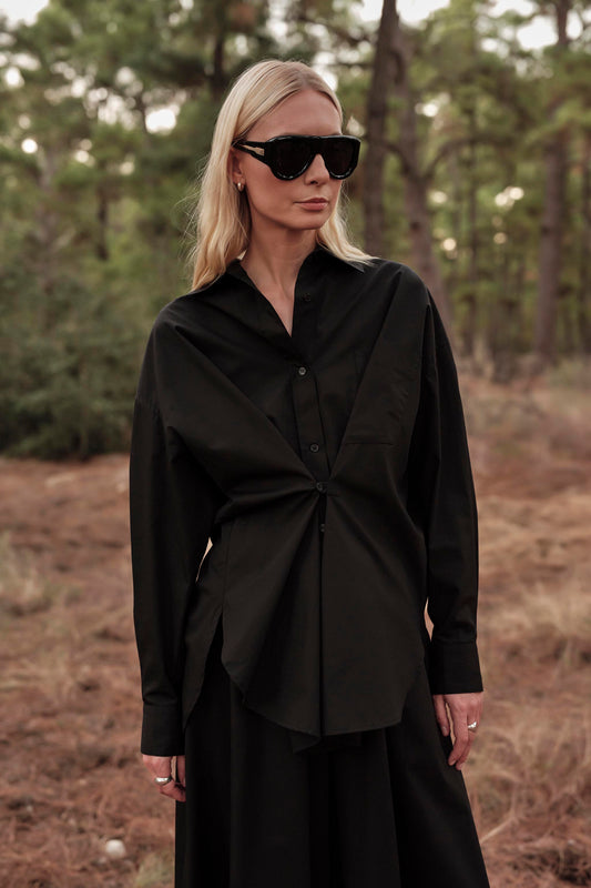 Diana Wrap Shirt in Poplin - Black