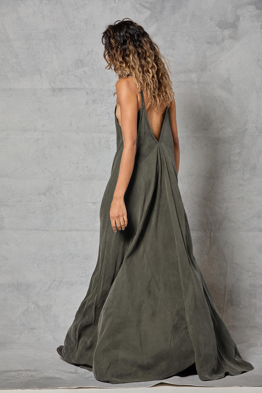 Stevie Dress in Cupro - Olive