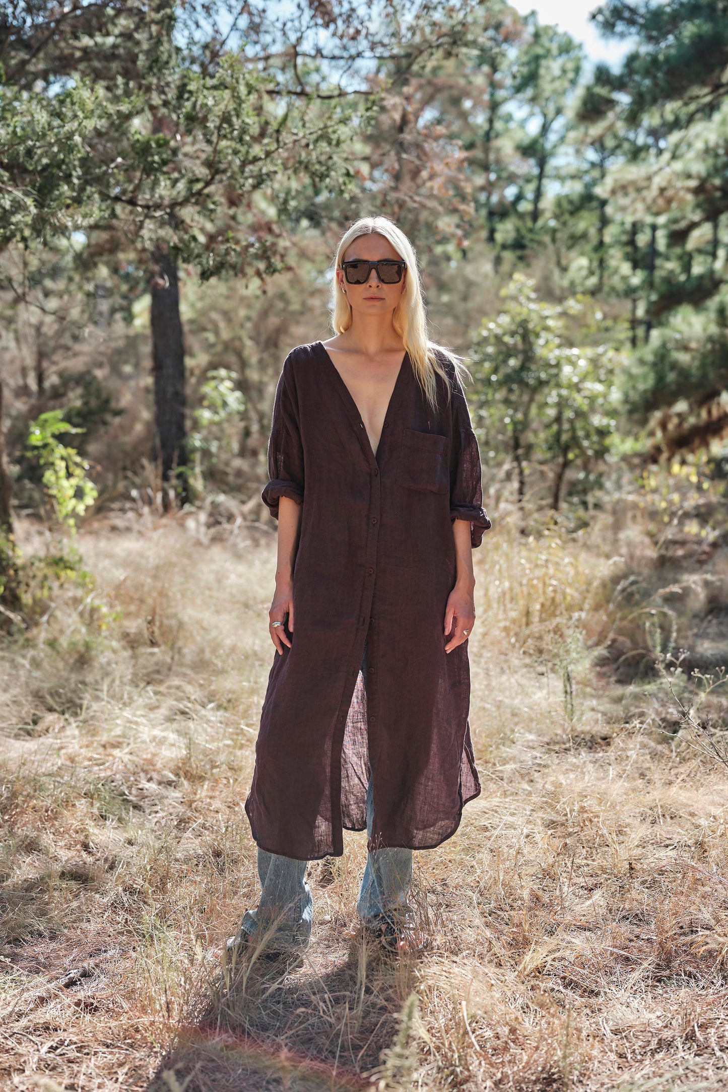 Studio Shirt Dress in Linen - Raisin