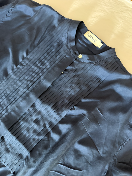 SAMPLE Tuxedo Shirt in Silk - Lt Navy