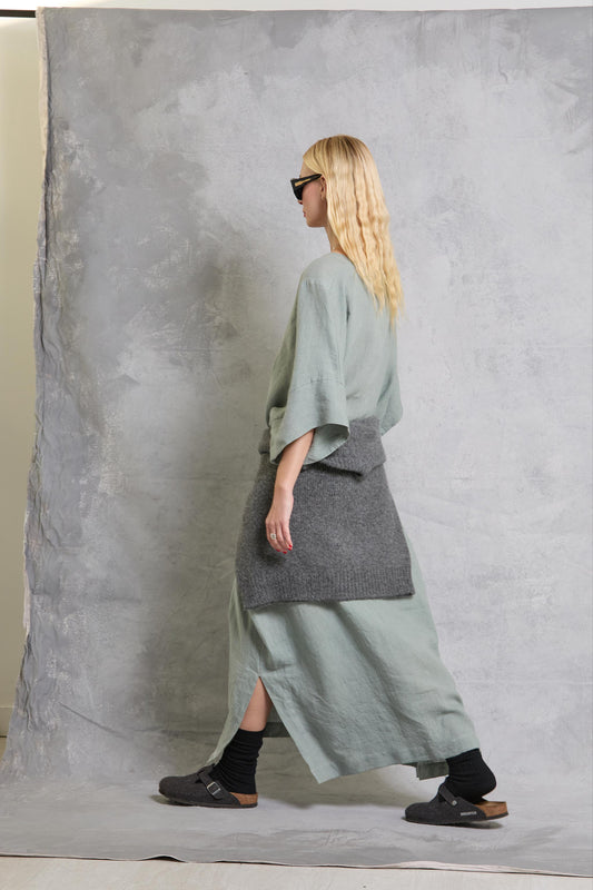 Throw on Dress in Linen - Limestone