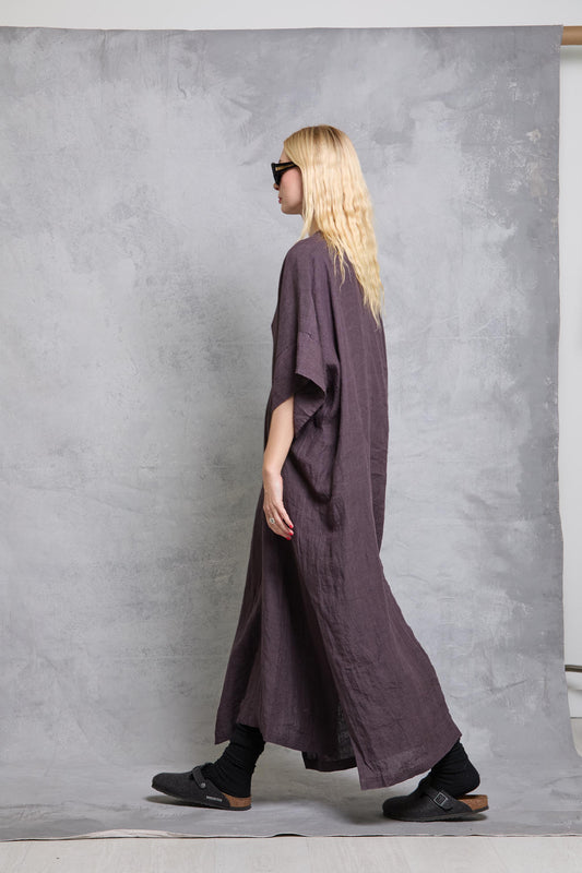 Throw on Dress in Linen - Raisin