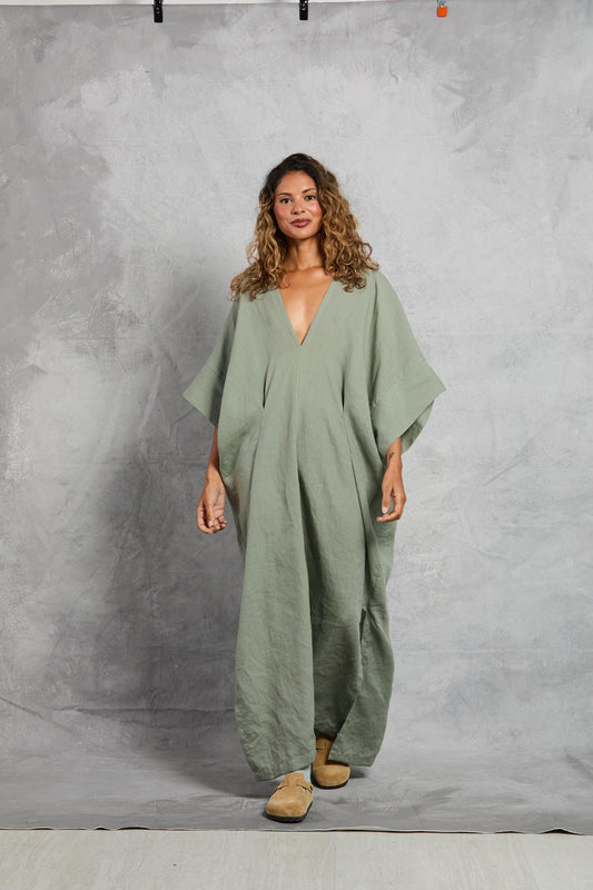 Throw on Dress in Linen - Limestone