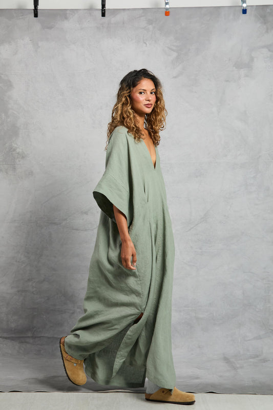 Throw on Dress in Linen - Limestone