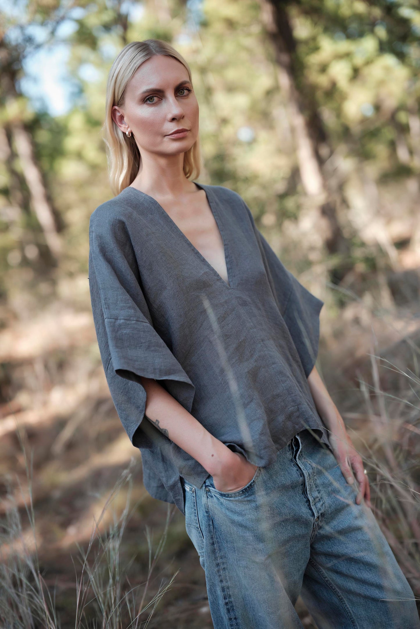 Linen Throw-on Top - Agave