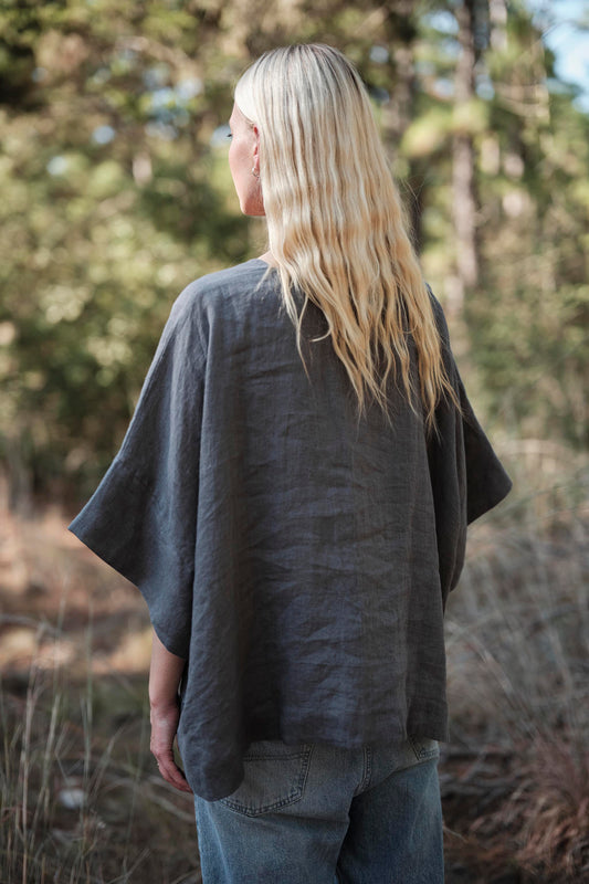 Linen Throw-on Top - Agave