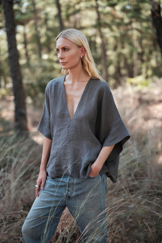 Linen Throw-on Top - Agave