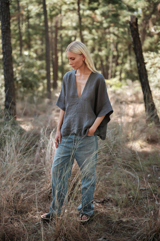 Linen Throw-on Top - Agave