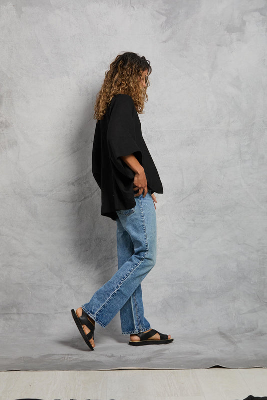 Linen Throw-on Top - Black