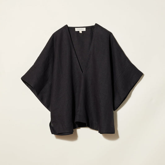 Linen Throw-on Top - Black - MAMÈNE