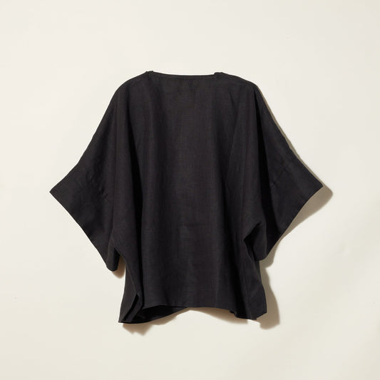 Linen Throw-on Top - Black - MAMÈNE