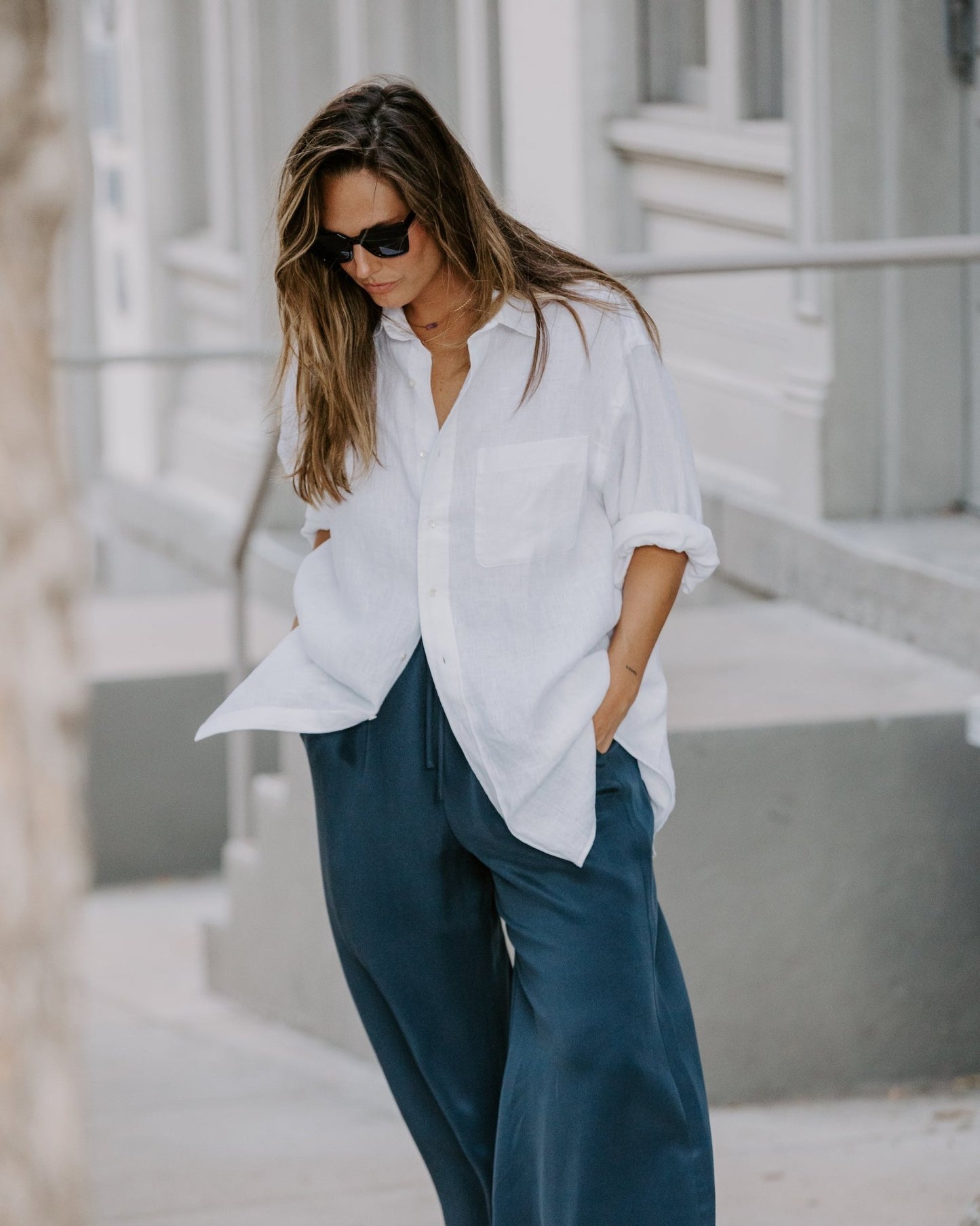 Sand Washed Silk Pant - Indigo - MAMÈNE