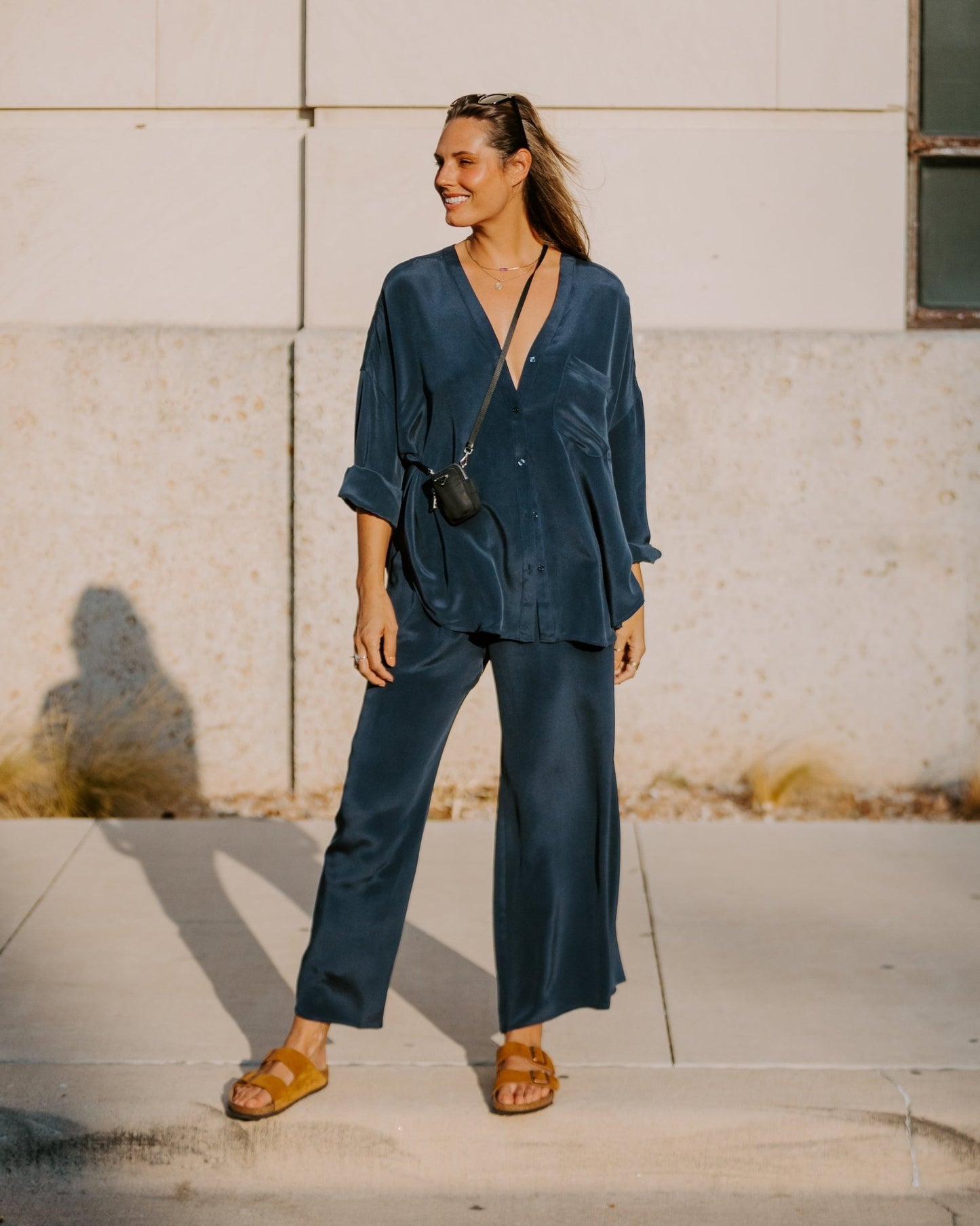 Sand Washed Silk Pant - Indigo - MAMÈNE