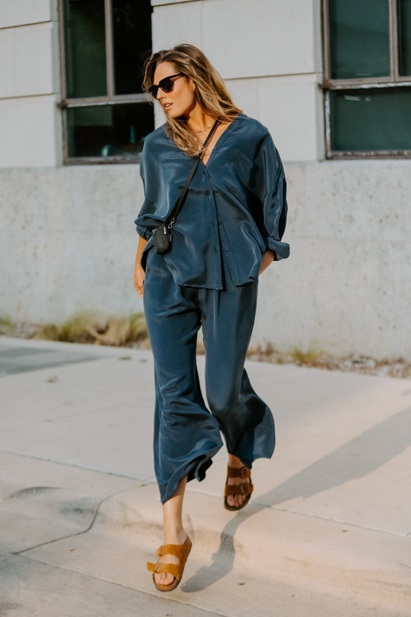 Sand Washed Silk Pant - Indigo - MAMÈNE