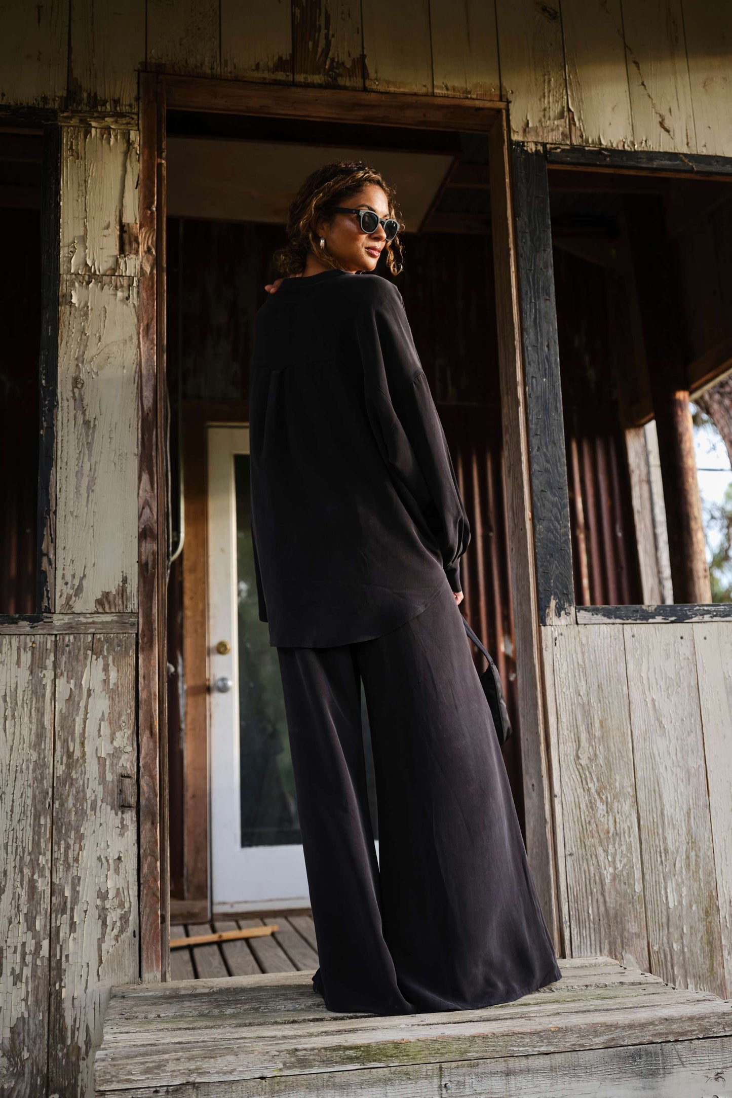 Sand Washed Silk Pant - Black