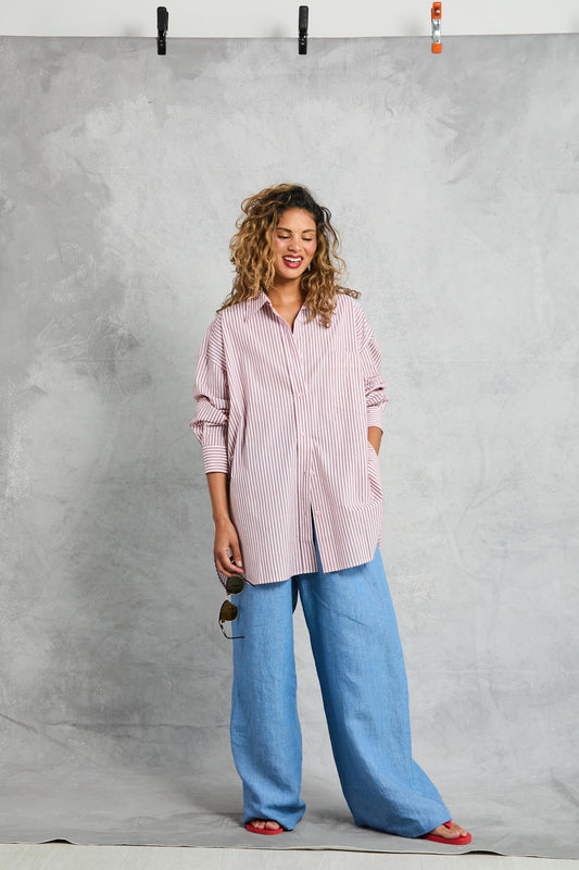 Diana Wrap Shirt - Rose Stripe