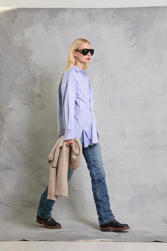 Diana Wrap Shirt in Poplin - Twill Blue