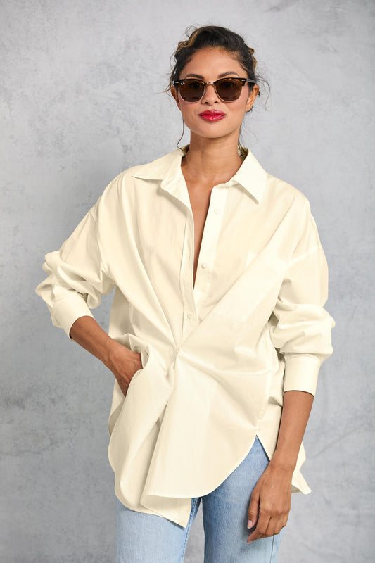 Diana Wrap Shirt in Poplin - Butter