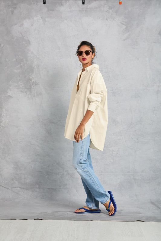 Diana Wrap Shirt in Poplin - Butter