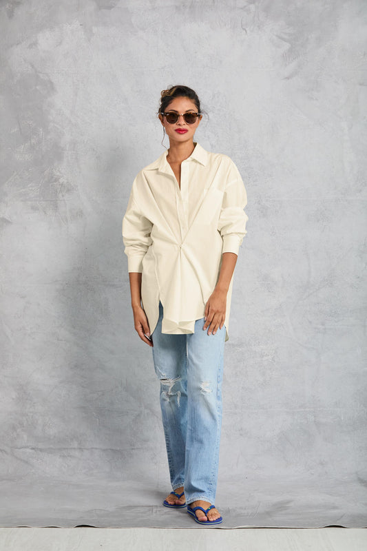 Diana Wrap Shirt in Poplin - Butter
