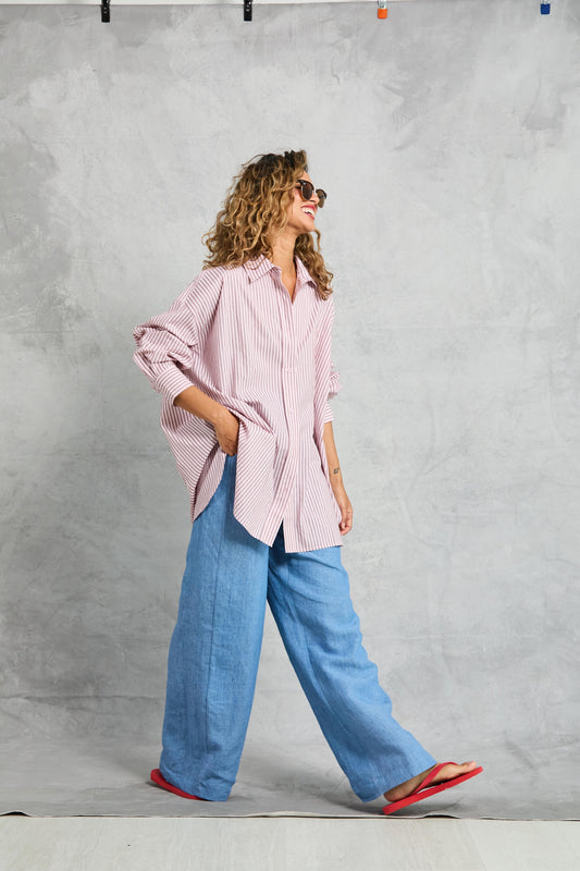 Diana Wrap Shirt - Rose Stripe