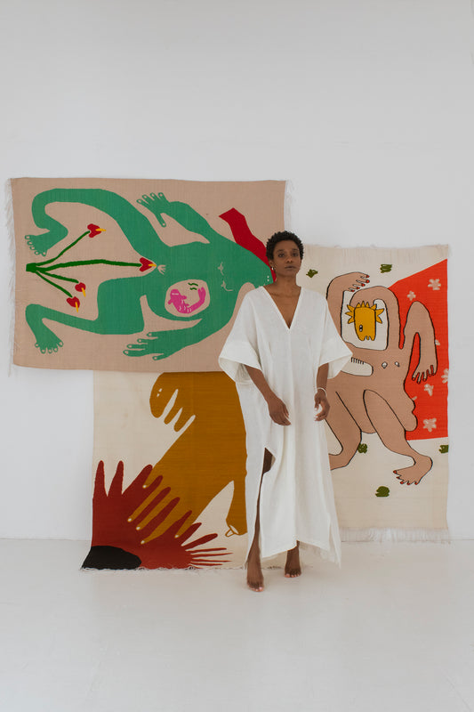 Throw on Dress in Linen - White