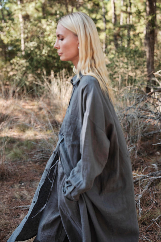 Florence Shirt Dress in Linen - Agave