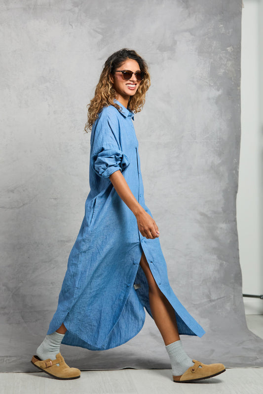 Florence Shirt Dress in Chambray