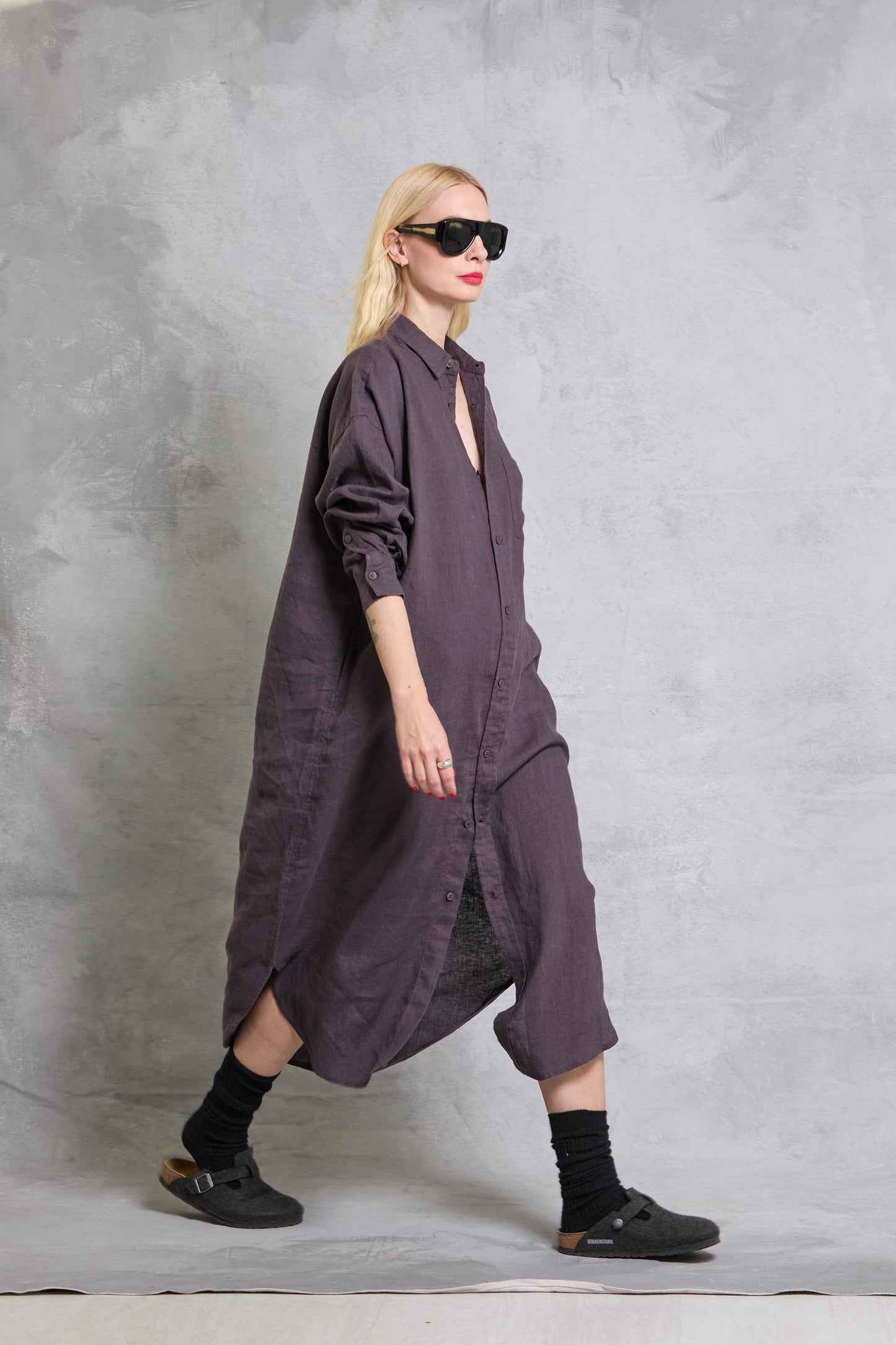 Florence Shirt Dress in Linen - Raisin