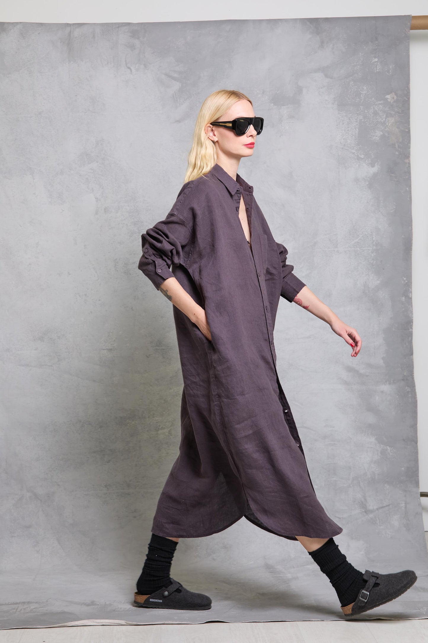 Florence Shirt Dress in Linen - Raisin