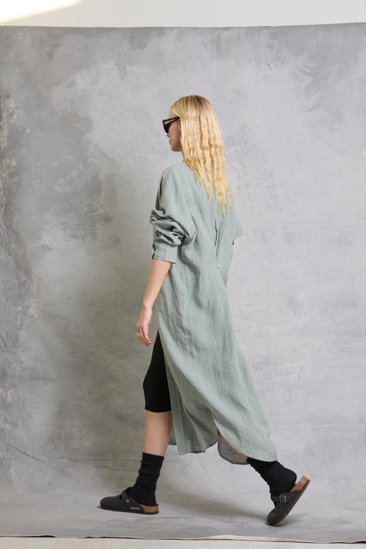Florence Shirt Dress in Linen - Limestone