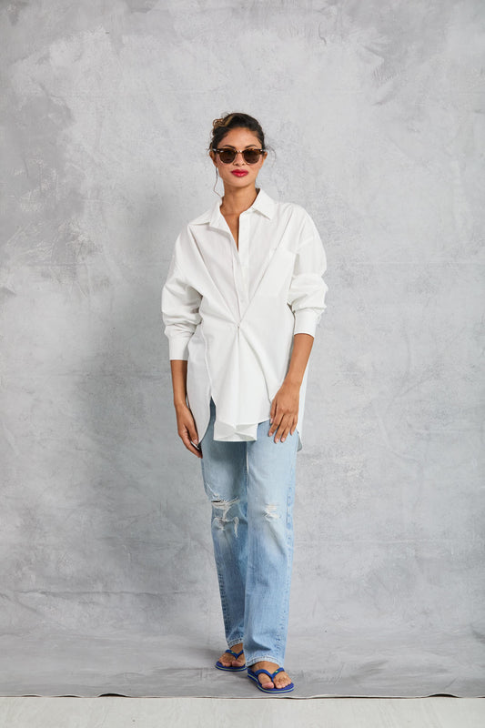 Diana Wrap Shirt in Poplin - White