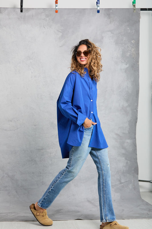 Diana Wrap Shirt in Poplin - Cobalt