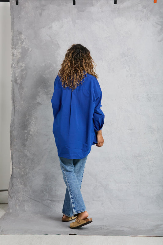 Diana Wrap Shirt in Poplin - Cobalt