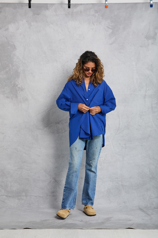 Diana Wrap Shirt in Poplin - Cobalt