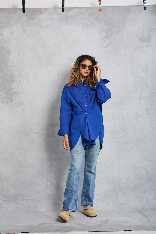 Diana Wrap Shirt in Poplin - Cobalt