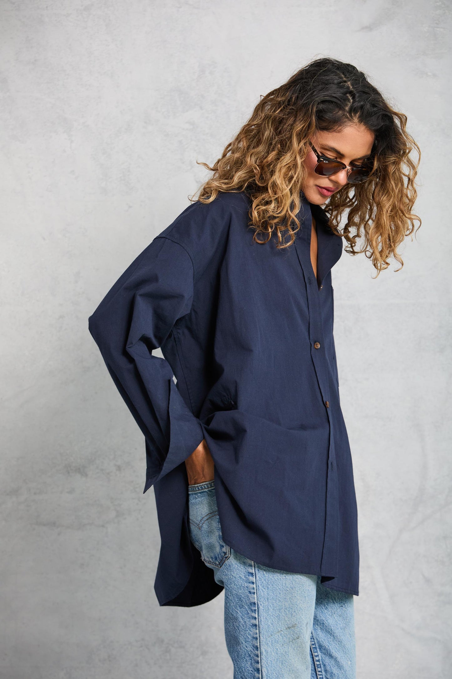 Diana Wrap Shirt in Poplin - Navy
