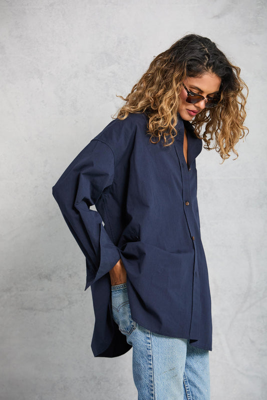 Diana Wrap Shirt in Poplin - Navy