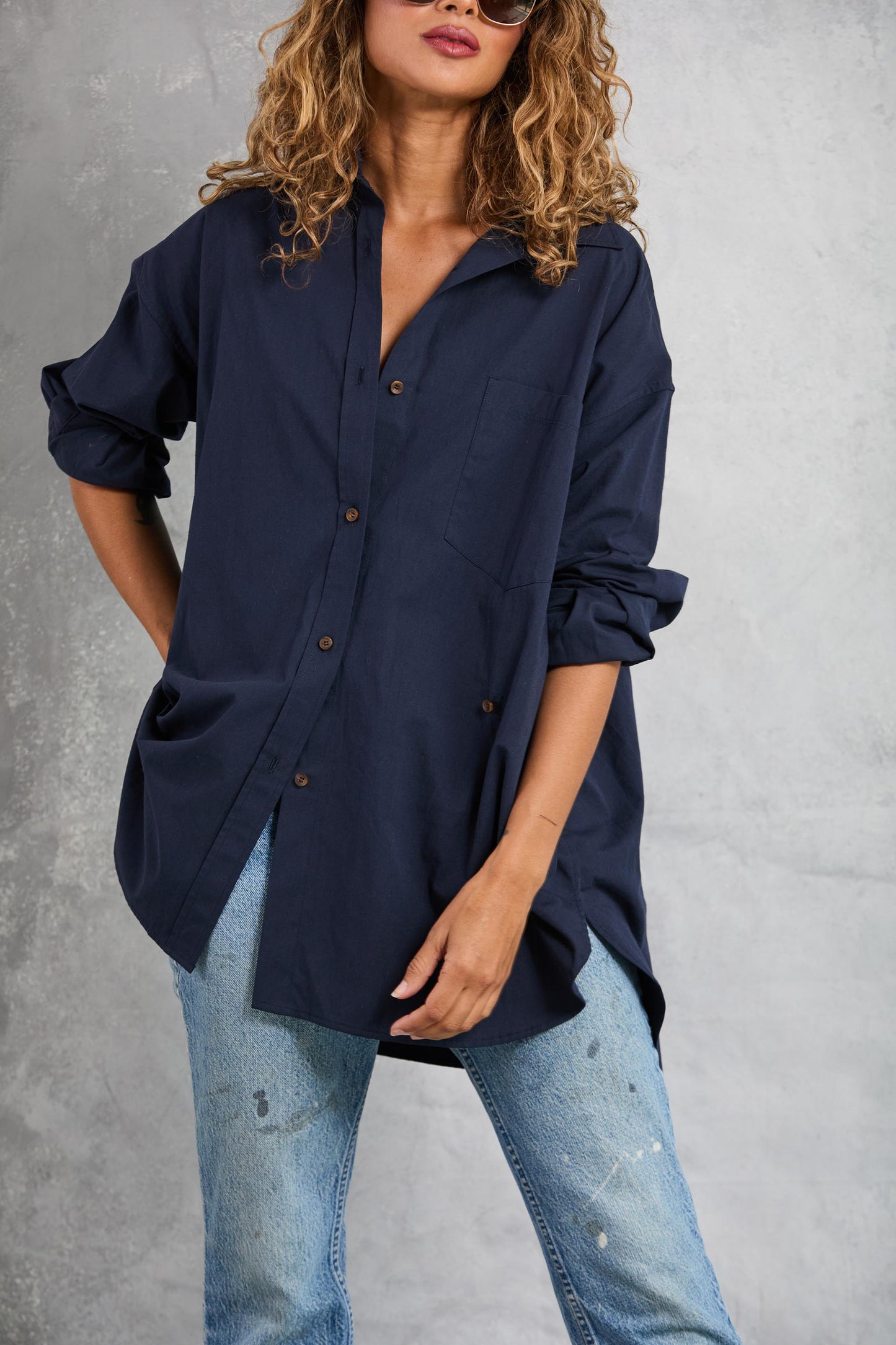 Diana Wrap Shirt in Poplin - Navy