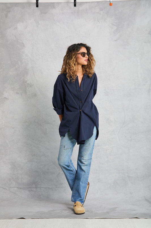Diana Wrap Shirt in Poplin - Navy