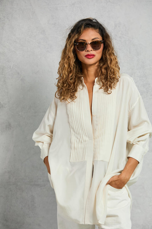 Tuxedo Shirt in Silk - Ivory