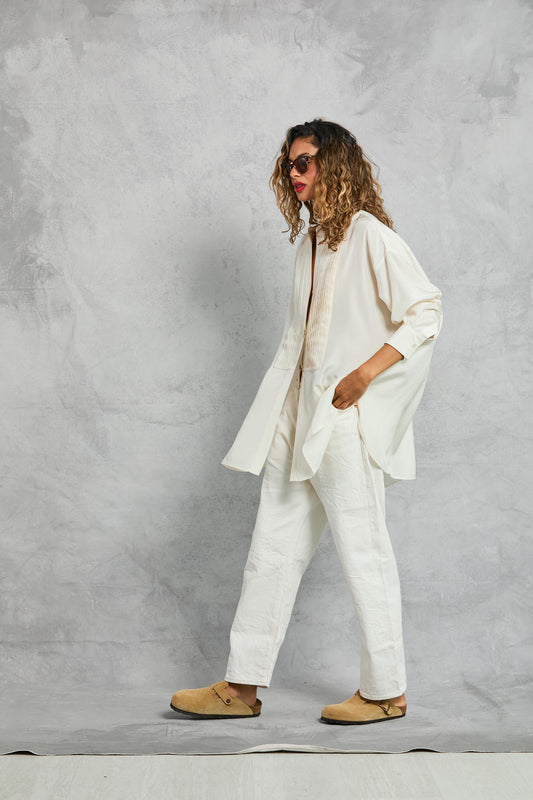 Tuxedo Shirt in Silk - Ivory