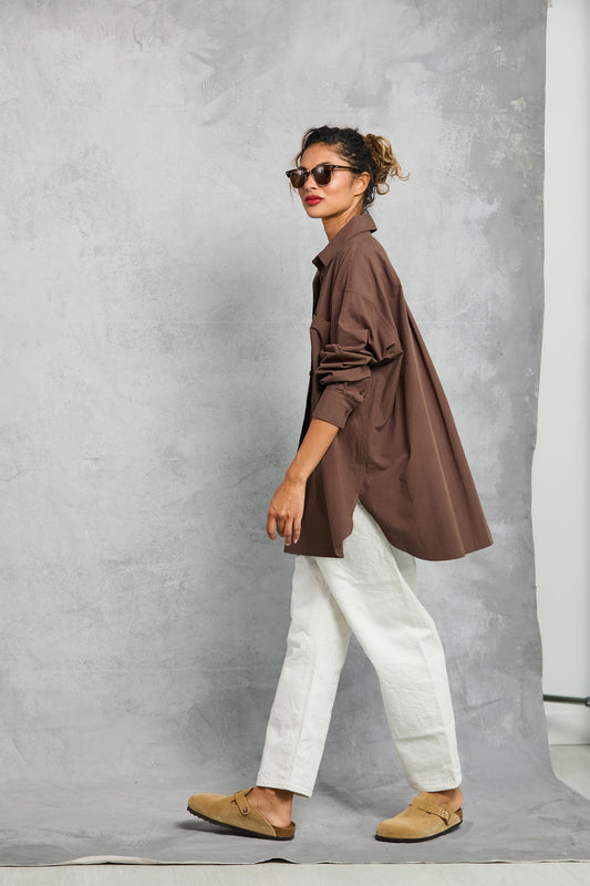 Diana Wrap Shirt in Poplin - Cocoa