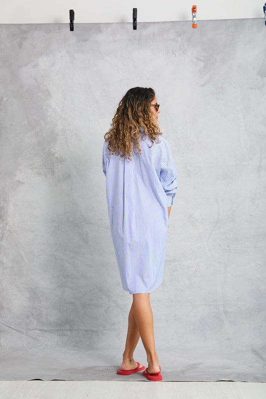 Phoebe Mini Shirt Dress in Sky Stripe